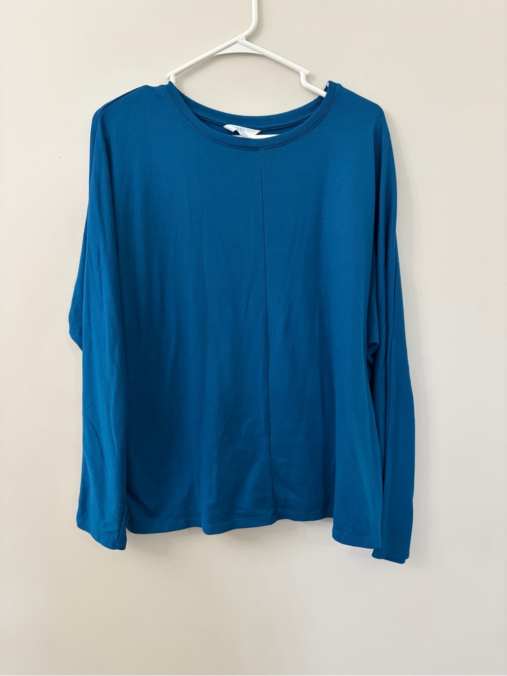 Long Sleeve Crewneck Top in Teal Blue
